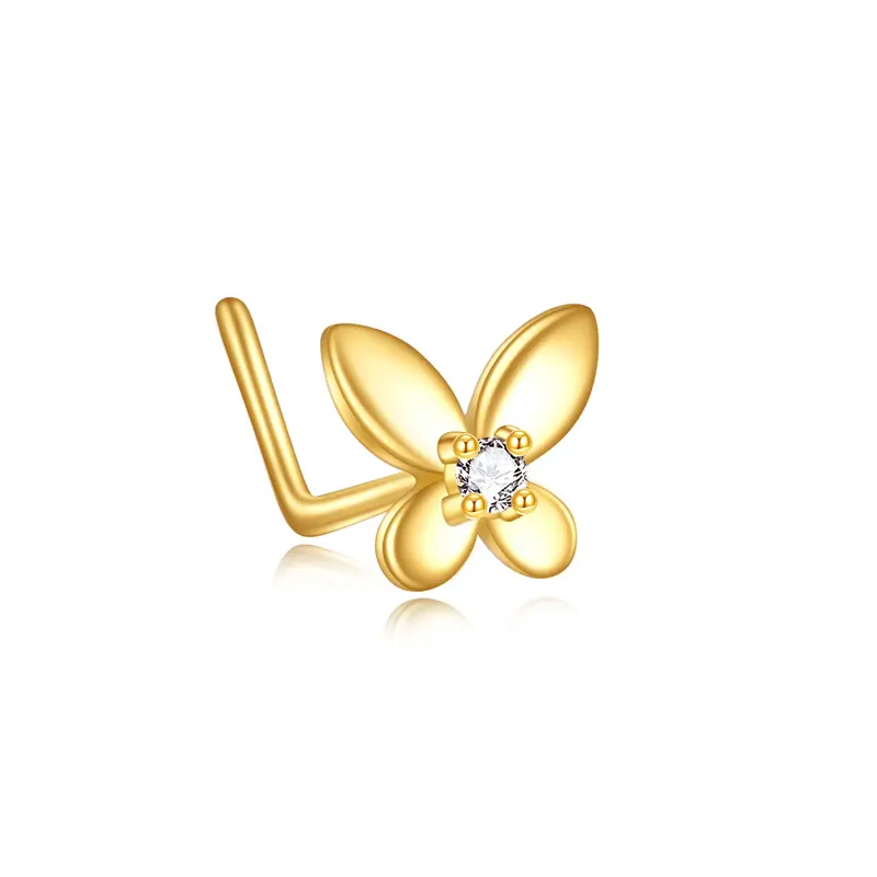 14K Gold Cubic Zirconia & Personalized Birthstone Butterfly Nose Ring