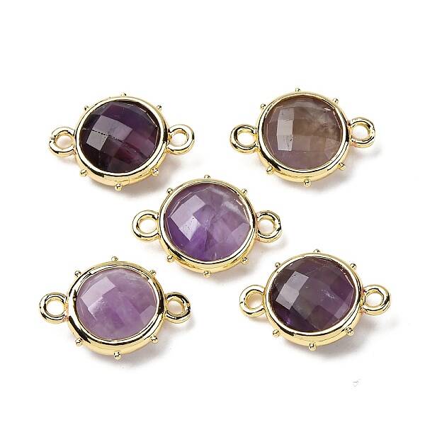 Brass Natural Amethyst Connector Charms