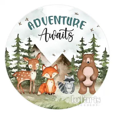Aperturee Safari Adventure Awaits Circle Baby Shower Backdrop | Round Backdrop Stand Covers | Circle Backdrop Baby Shower | R...