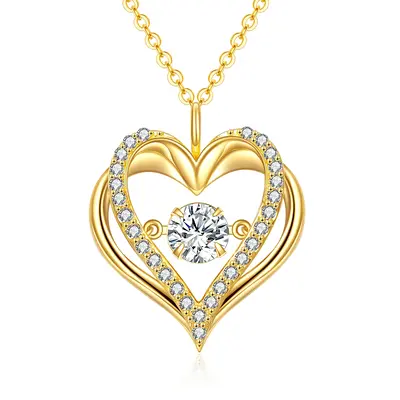14K Gold Moissanite Double Heart Pendant Necklace
