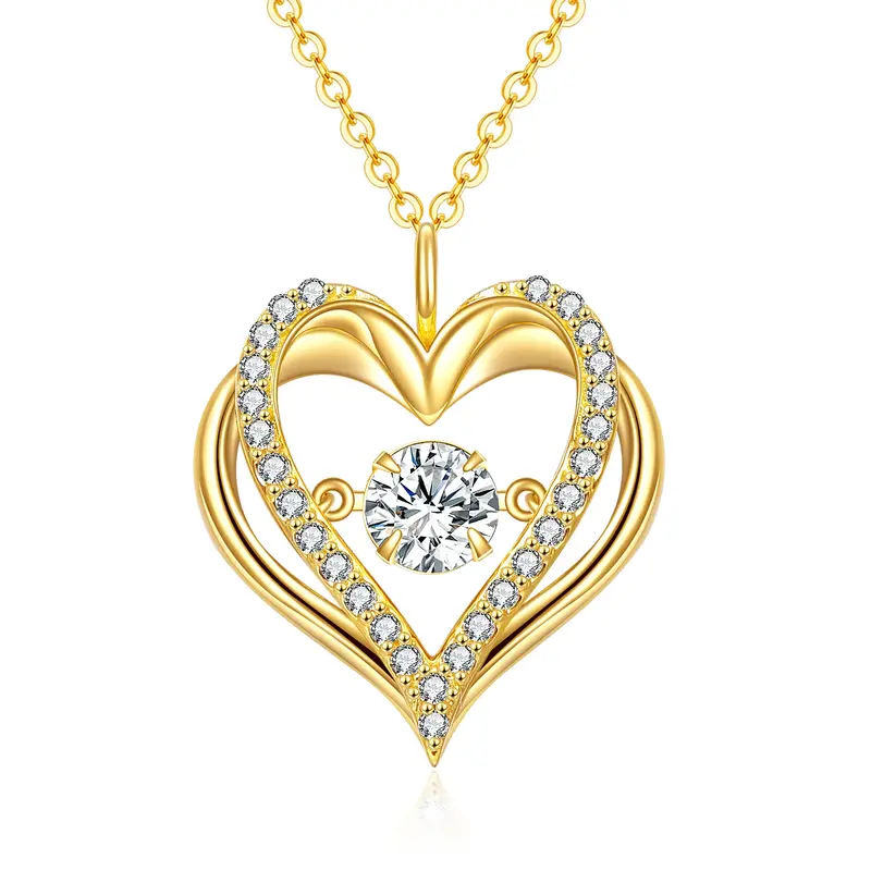 14K Gold Moissanite Double Heart Pendant Necklace