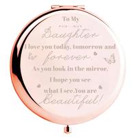 Round Shaped Makeup Mirror, Portable Letter Pattern Handheld Mirror, Gifts for Daughter, Christmas Gift, Beauty