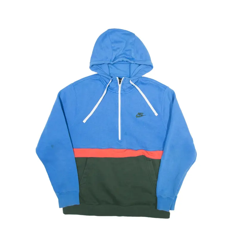 NIKE Colour Block 1/2 Zip Hoodie Blue Pullover Mens L