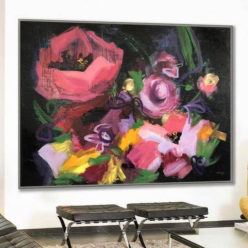 Oversize Acrylic Abstract Flower Paintings On Canvas Modern Wall Art | BOUQUET FROM THE PAST