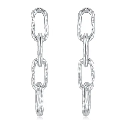 Sterling Silver Hammered Chain Link Drop Earrings for Women