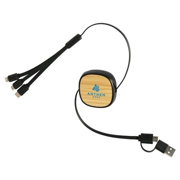 100 Promotional Bamboo Retractable 3-in-1 Charging Cable with Dual ...