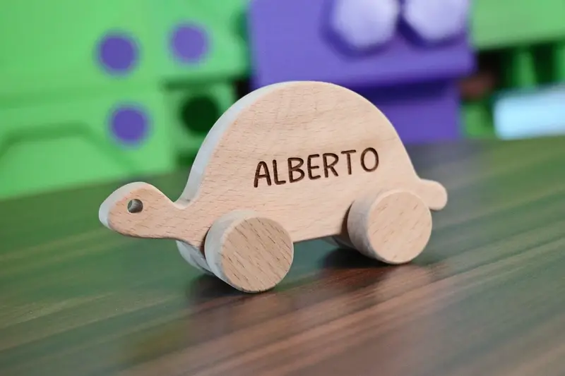 Wooden Toy Car - Turtle - Personalized - Handmade Montessori Toy