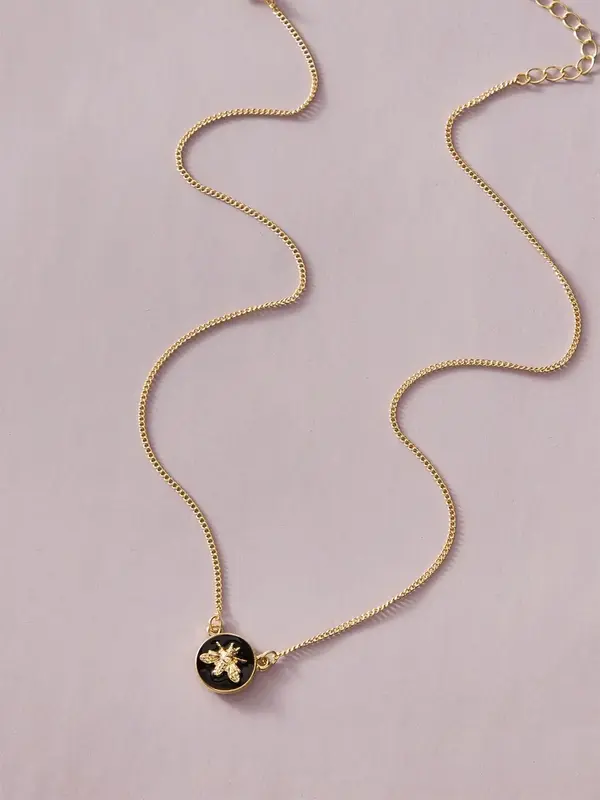 Women's Summer Elegant Bee Design Pendant Necklace, Summer Jewelry, Metallic Bee Charm Mexican Necklaces, Fashion All-match J...