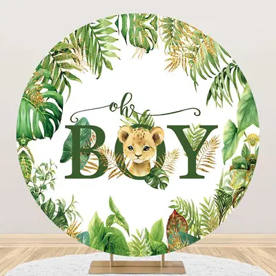 Round Safari Lion Oh Baby Gender Reveal Backdrop - Aperturee