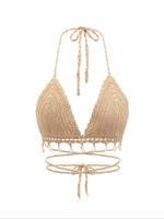 Women's Shell Decor Lace Up Halter Neck Crochet Cover Up Top, Boho Fashion Hollow Out Backless Swimwear Top for Women Beac...
