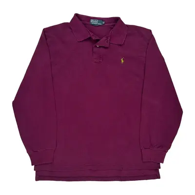 Polo By Ralph Lauren Long Sleeve Polo Shirt - XL Burgundy Cotton