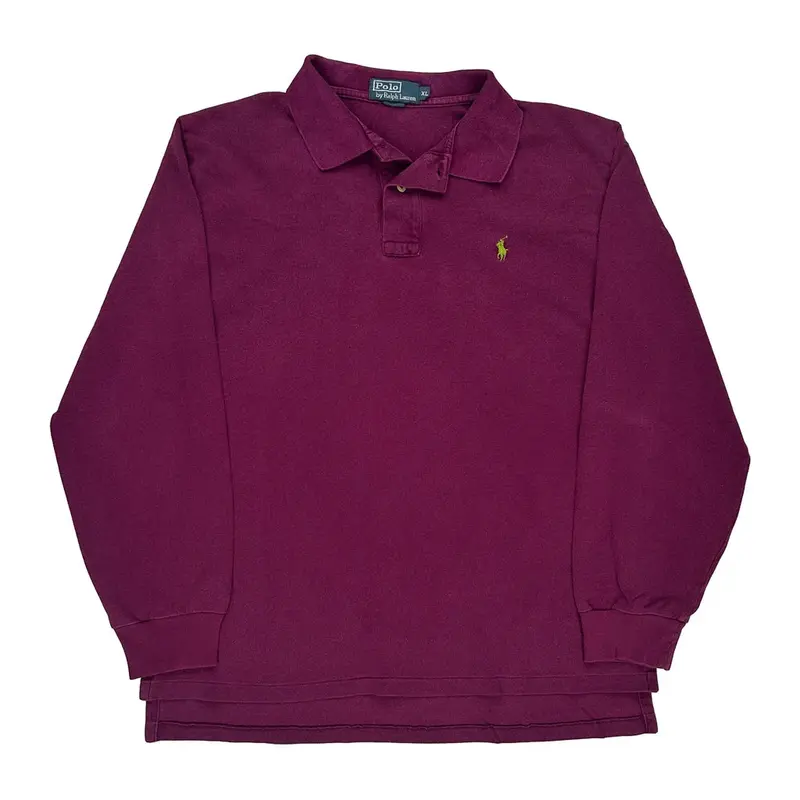 Polo By Ralph Lauren Long Sleeve Polo Shirt - XL Burgundy Cotton