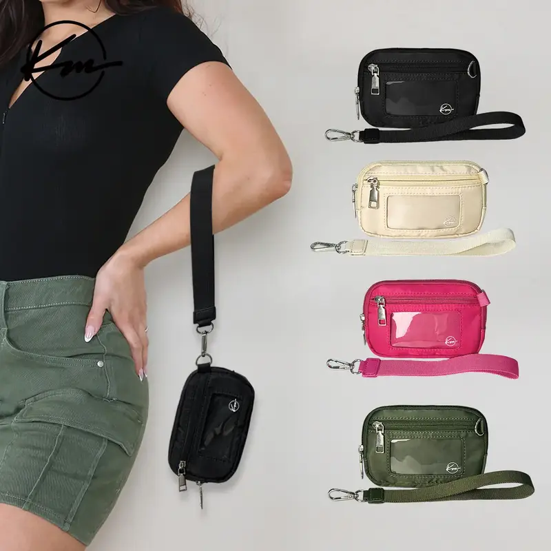 KatchMe Women's Wrist Strap Nylon Solid Color Large-Capacity Zip Keychain Wallet With ID Window,Waterproof PVC Transparent Mo...