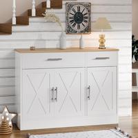 Walsunny Farmhouse Sideboard Buffet Cabinet with Storage with 3 Doors, Barn Doors Buffet Cabinet with Storage, Adjustable Met...