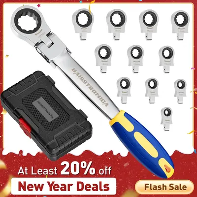 haisstronica 12 in 1 Interchangeable Heads Ratcheting Combination Wrench Set, 8-19mm Metric Flex Head Ratchet Wrench Tool for...