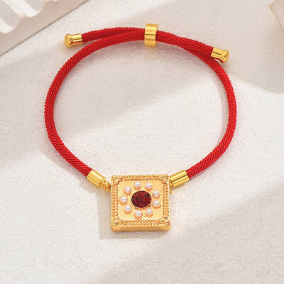 Vintage Ethnic Style Adjustable Round Cord Silder Bracelets with Brass Rhinestone Link for WomenLink for Women