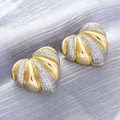 Heart Brass Micro Pave Clear Cubic Zirconia Stud Earrings