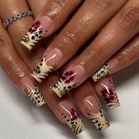Leopard Print Fake Nails with Nail File & Tape, 1 Box Long Square Press on Nails for Women & Girls Diy Nail Art, Elegant Stic...