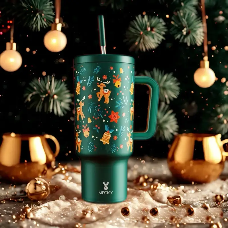 Meoky 40oz Christmas Gift Tumbler with Handle, Leak-proof Lid & Straw – Insulated Stainless Steel Travel Mug, Ideal for Hot...