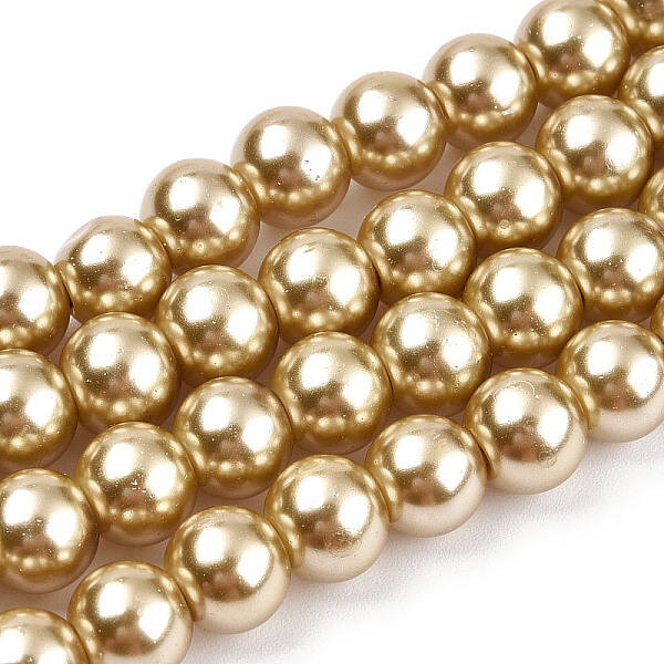 Baking Painted Pearlized Glass Pearl Round Bead Strands