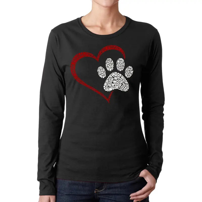 Paw Heart - Women's Word Art Long Sleeve T-Shirt - Pink - XXX-Large