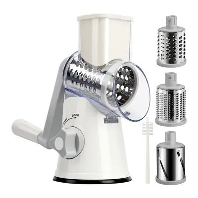 Rotary Cheese Grater Cheese Shredder - Vegetable Slicer Walnuts Grinder with Strong-Hold Suction Cup Base and Cleaning Brush