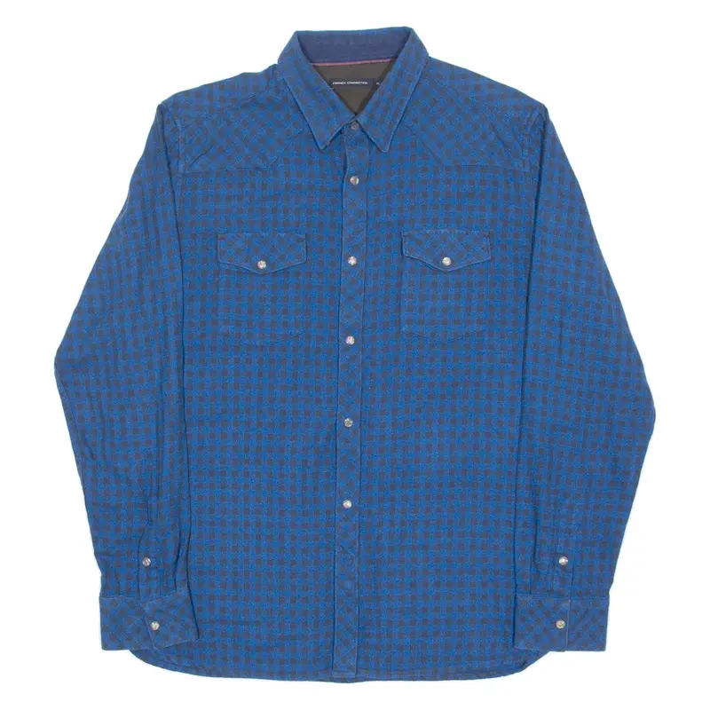 FRENCH CONNECTION Mens Flannel Shirt Blue Check Long Sleeve XL