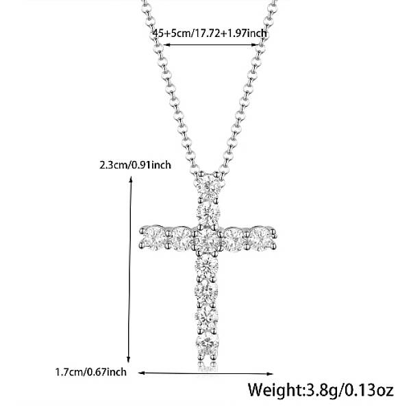 Cross Rhodium Plated 925 Sterling Silver Micro Pave Clear Cubic Zirconia Pendant Necklaces