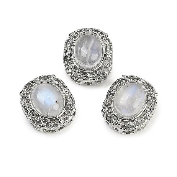 Brass Pave Natural Rainbow Moonstone Oval Multi-Strand Links