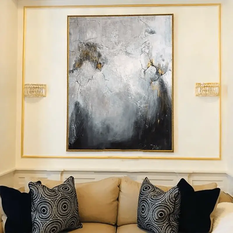 Abstract  Art Large Gray Painting White Abstract Painting Gold Painting Painting On Canvas | SOMEWHERE IN THE HEAVEN