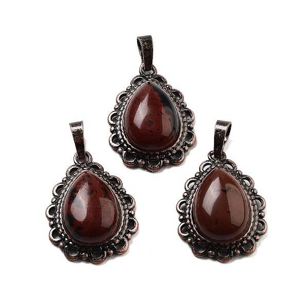Natural Mahogany Obsidian Teardrop Pendants