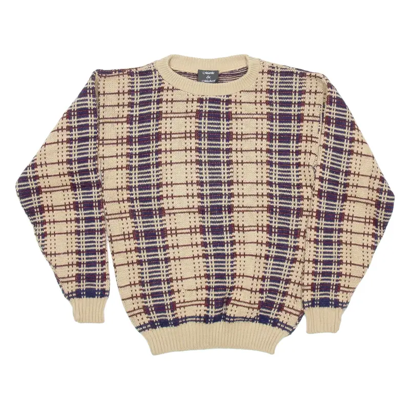 MARKS & MICHAEL Boys Patterned Jumper Beige Check Chunky Knit L