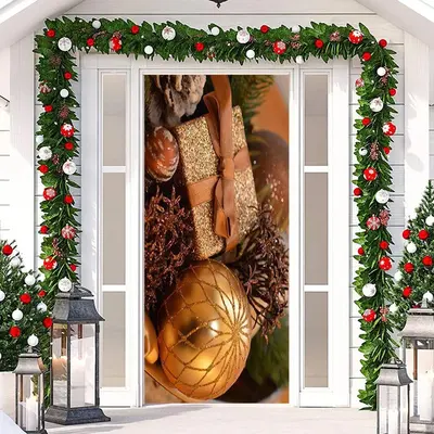 Real Scene Christmas Balls And Present Door Cover - Aperturee