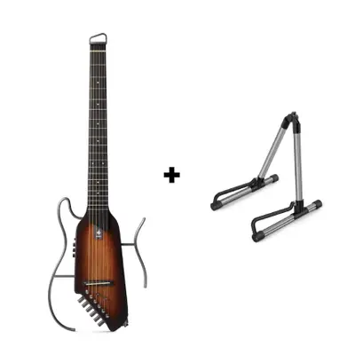Donner HUSH™ I Acoustic-Electric Travel Guitar - Mahogany Sunburst / Guitar+Stand