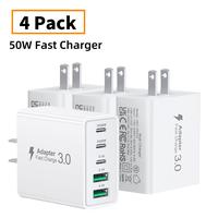 4Pack 5-Port C Charger Fast Charging Block ，50W USB C Wall Charger Block,Dual PD Power Adapter&QC 3.0 Wall Plug Multiport T...