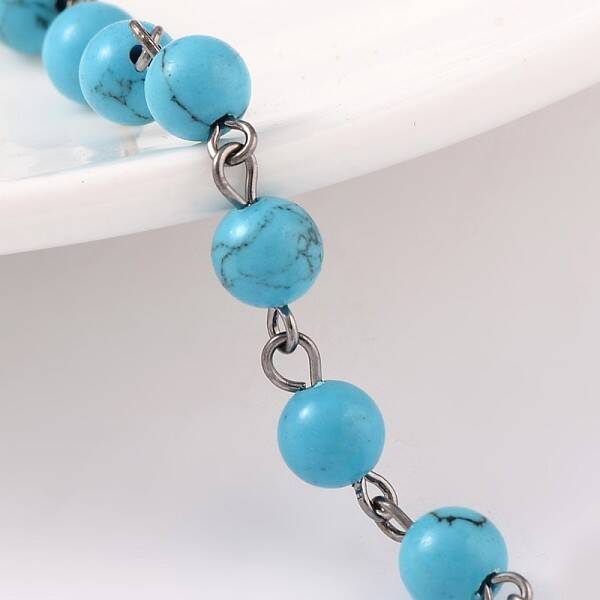 Handmade Synthetic Turquoise Beads Chains for Necklaces Bracelets Making