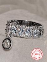 S925 Sterling Silver Fashionable Rhinestone Decor Cuff Ring, Fashion Jewelry for Party, Daily Clothing Decor, Trendy All-matc...