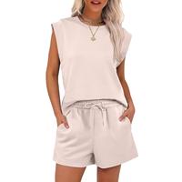 ANRABESS Two Piece Sets for Women Summer Lounge Set Casual Cap Sleeve Crewneck Tops and Drawstring Short Outfits Minimalist B...