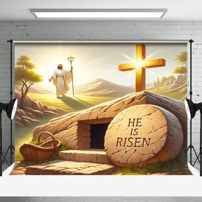 Aperturee Holy Sunlight Plain Cross Jesus Tomb Easter Backdrop, 3X2FT(1MX0.6M), 14 USD, easter backdrops, NYHD6I14-M
