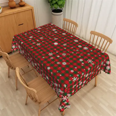 Christmas Party Green Red Plaid Snowflake Tablecloth - Aperturee