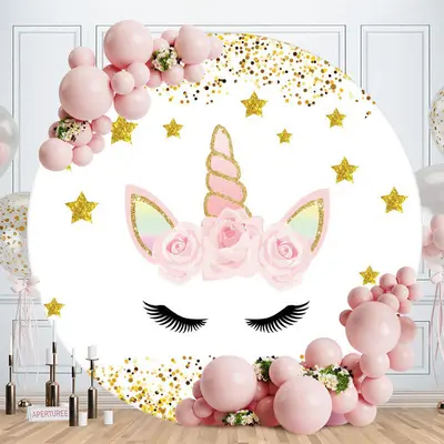 Aperturee Circle Gold Glitter Unicorn Birthday Backdrop For Party