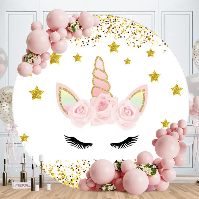 Aperturee Circle Gold Glitter Unicorn Birthday Backdrop For Party