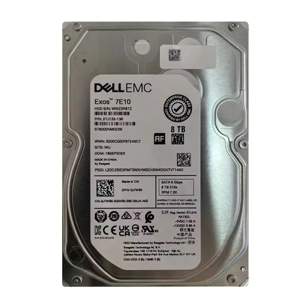 J7W80 Dell 8TB 7200RPM 6Gb/s SATA Hot Plug 3.5-inch Hard Drive