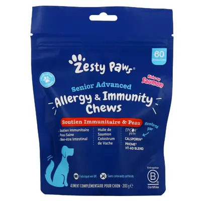 Zesty Paws Senior Advanced - Allergy & Immunity Chews - Immune Support & Skin - 60 Salmon Treats