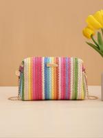 Summer 2025 Colorblock Straw Woven Crossbody Bag, Crochet Bags, Casual Trendy Shoulder Bag, Chain Bag for Women, Everyday Bag...
