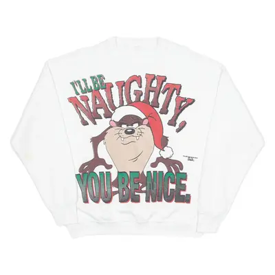 FREEZE Looney Tunes Tasmanian Devil Christmas Mens Sweatshirt White Crew Neck L