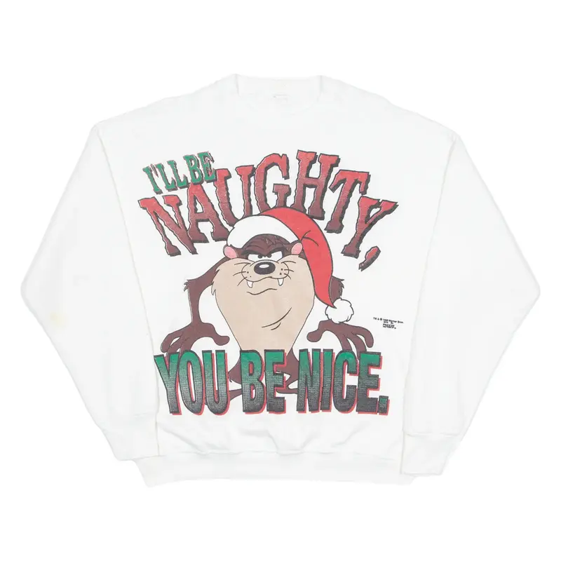 FREEZE Looney Tunes Tasmanian Devil Christmas Mens Sweatshirt White Crew Neck L