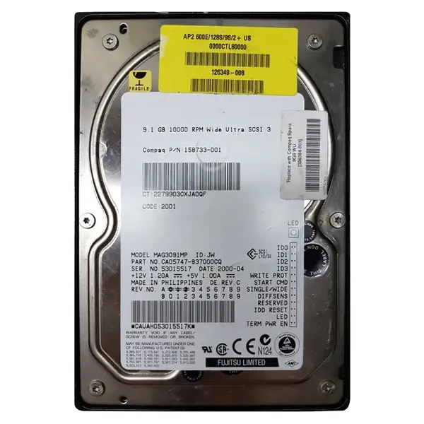 158733-001 Compaq 9.1GB Ultra-160 SCSI 10000 3.5-inch Hard Drive