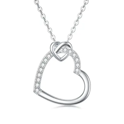 14K White Gold Heart Moissanite Pendant Necklace For Women Best Friends