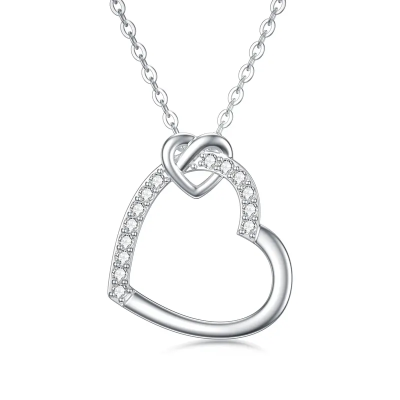 14K White Gold Heart Moissanite Pendant Necklace For Women Best Friends